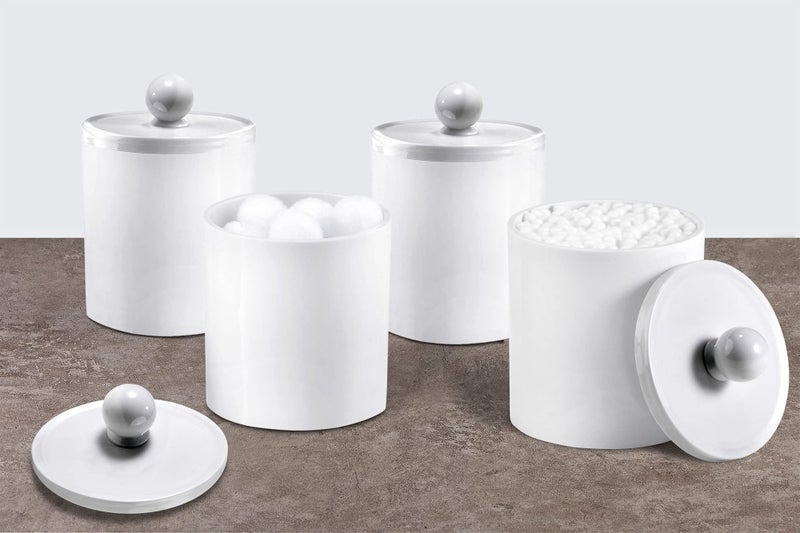 SheeChung 6 Pack Qtip Dispenser Apothecary Jars Bathroom with Labels - Qtip Holder Storage Canister Clear Plastic Acrylic Jar for Cotton Ball,Cotton Swab,Cotton Rounds,Floss Picks, Hair Clips (White) - Image 4