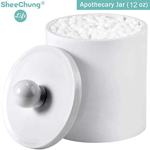 SheeChung 6 Pack Qtip Dispenser Apothecary Jars Bathroom with Labels - Qtip Holder Storage Canister Clear Plastic Acrylic Jar for Cotton Ball,Cotton Swab,Cotton Rounds,Floss Picks, Hair Clips (White) - Image 2