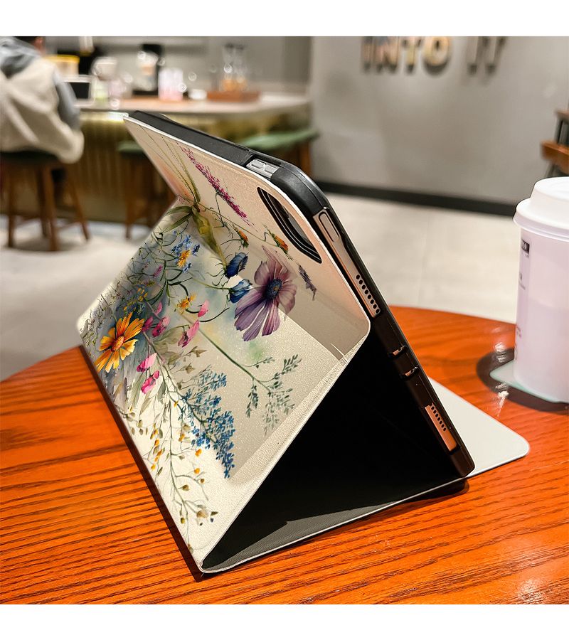غطاء زهور ملون متعدد الألوان لجهاز iPad 11 مع حامل قابل للطي وغطاء للنوم والاستيقاظ - Image 3