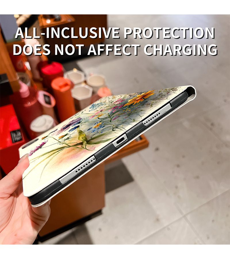 غطاء زهور ملون متعدد الألوان لجهاز iPad 11 مع حامل قابل للطي وغطاء للنوم والاستيقاظ - Image 4