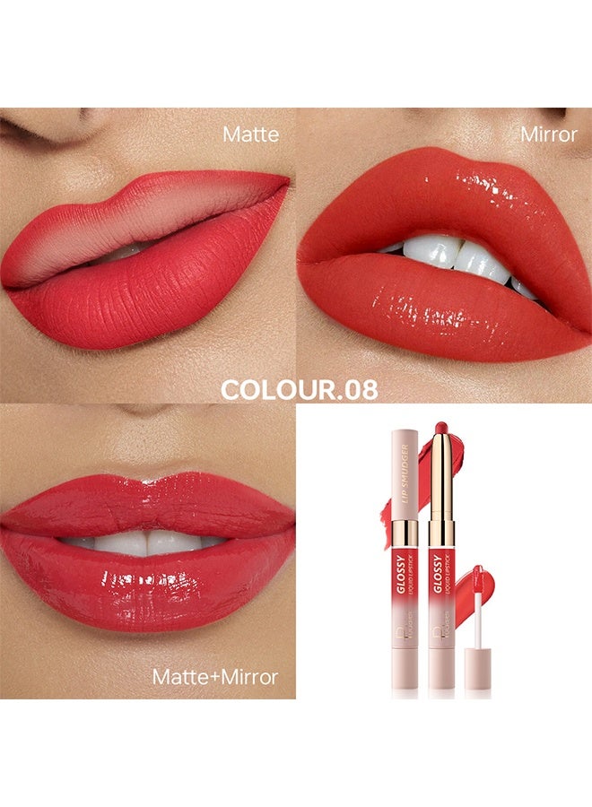 pudaier Lip Smudger & Glossy Liquid Lipstick，Dual Ended Matte Lipstick & Mirror Lip Gloss, 2 Texture in 1 Lip Stain, Non-Stick Cup Smooth Velvet Long Lasting Smudge Proof Not Fade High Pigment Lip Tint - 08#Forever scarlet - Image 2