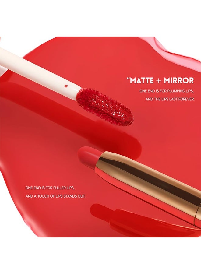 pudaier Lip Smudger & Glossy Liquid Lipstick，Dual Ended Matte Lipstick & Mirror Lip Gloss, 2 Texture in 1 Lip Stain, Non-Stick Cup Smooth Velvet Long Lasting Smudge Proof Not Fade High Pigment Lip Tint - 08#Forever scarlet - Image 4