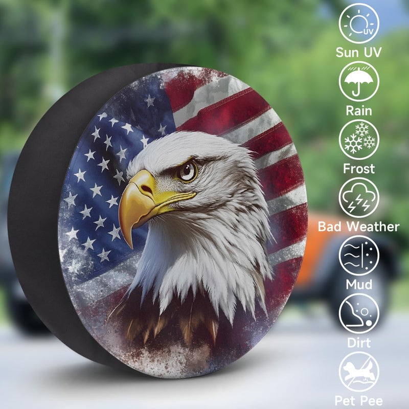 cfpolar Spare Tire Cover for RV Trailer,American Flag Eagle Waterproof Sun Leather Wheel Cover,Camper Spare Tire Covers Fit for Jeep Travel Trailer SUV Truck Accessories (16 in for Diameter 29” - 31”),F-4 - Image 3
