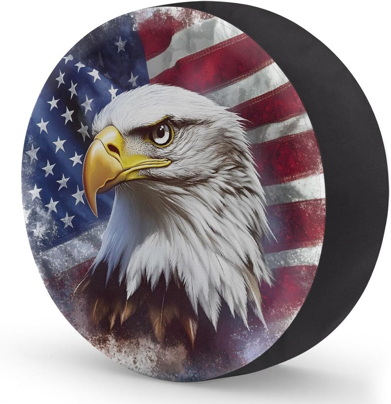 cfpolar Spare Tire Cover for RV Trailer,American Flag Eagle Waterproof Sun Leather Wheel Cover,Camper Spare Tire Covers Fit for Jeep Travel Trailer SUV Truck Accessories (16 in for Diameter 29” - 31”),F-4 - Image 2