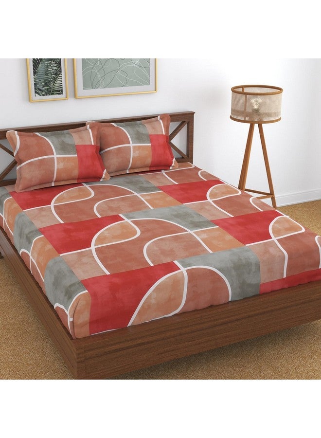 KAWI Elastic Fitted Bedsheets Queen Size (60"x78") Cotton Feel Dpuble Bed, 2 Pillow Covers 200TC - Red Colour - Image 1