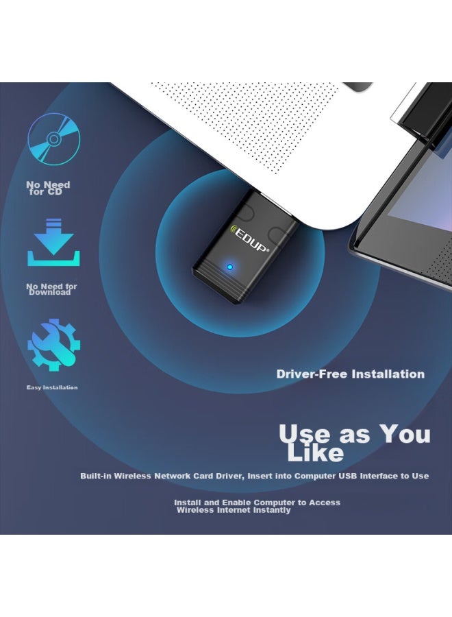 EDUP Yilian Mini Driverless Ax900 Wifi6 Wireless Network Card, Dual-band 5g Wireless Bluetooth 5.3 Two-in Desktop Laptop Win10/11 Receiver Ep-ax910s - Image 2