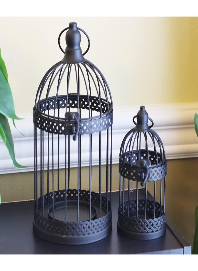 VELA LANTERNS Bird Cage Decor Candle Holder Lantern Decorative Table Centerpiece Halloween Decorations, 10" and 6" Tall, Black, Set of 2 - Image 2