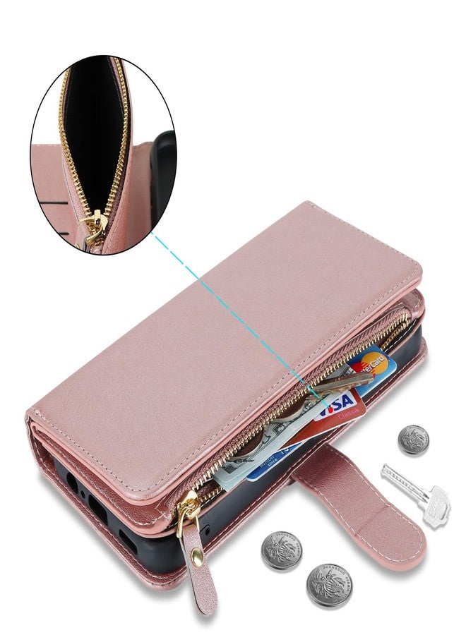 آي كوفر كايس جراب iCoverCase لهاتف سامسونج جالاكسي A23 5G، جراب محفظة مع حامل بطاقات للنساء، جراب من الجلد الصناعي مع حزام كتف وحبل وحامل، جيب بسحاب، فتحات لبطاقات الائتمان (ذهبي وردي) - Image 5