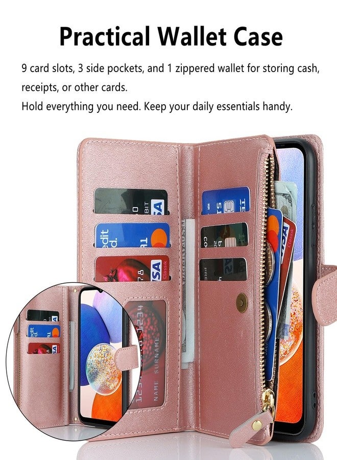 آي كوفر كايس جراب iCoverCase لهاتف سامسونج جالاكسي A23 5G، جراب محفظة مع حامل بطاقات للنساء، جراب من الجلد الصناعي مع حزام كتف وحبل وحامل، جيب بسحاب، فتحات لبطاقات الائتمان (ذهبي وردي) - Image 3