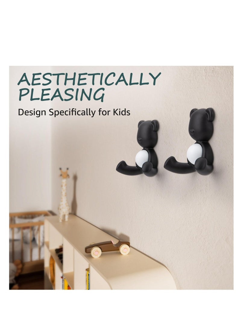 Coat Hooks Wall Mounted, 4 Pcs Wall Hooks, Little Bear Wall Hooks Heavy Duty Black Coat Hooks, Bathroom Kitchen Towel Hooks, for Hanging Jacket Coat Robe Dog Lead  - Image 4