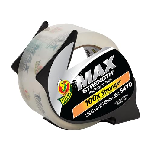 Duck Max Strength Clear Packing Tape with Dispenser Maximum Strength Heavy Duty Packaging Tape for Shipping Moving Strong Packing Tape for Boxes 188 Inch x 546 Yards Clear 284982 - Image 1
