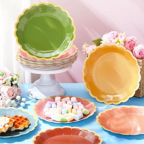 Tiangrid 48 Pcs Wildflower Color Paper Plates 9 Inch Colorful Boho Scalloped Paper Disposable Dinner Dessert Plates for Birthday Wedding Bridal Party Supplies 6 Colors - Image 3