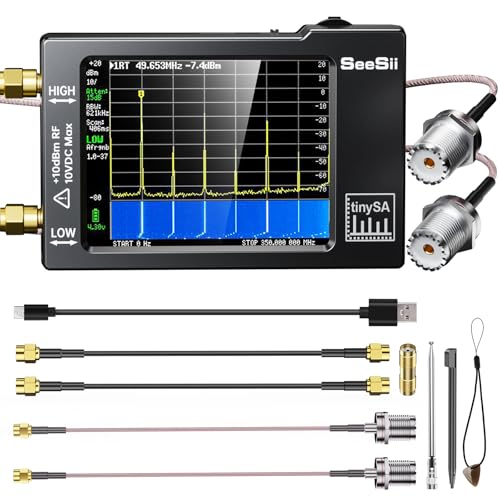 Seesii Portable TinySA Spectrum Analyzer, SEESII Upgraded V0.3.1 Tiny Frequency Analyzer with Antenna SMA Male to UHF Female Cables, 100kHz to 960MHz MF/HF/VHF UHF Input, 2.8'' Touchscreen Signal Generator - Image 1