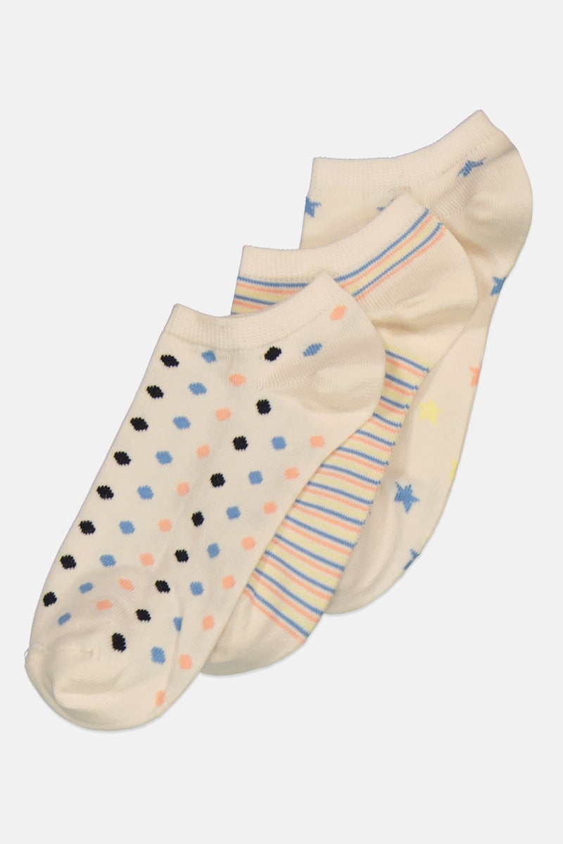 XOXO Women 3 Pairs Allover Print Ankle Socks, Cream  - Image 2
