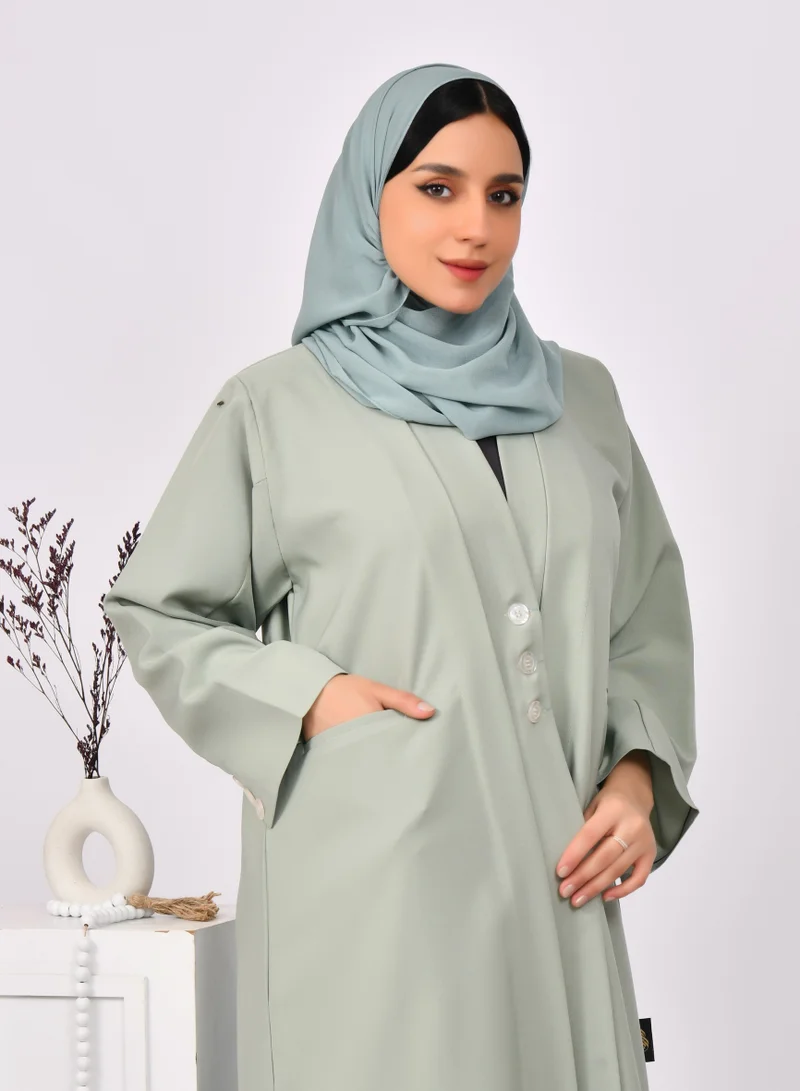HAWRAA ABAYA Green abaya with blazer design and closed shoulders with buttons and a