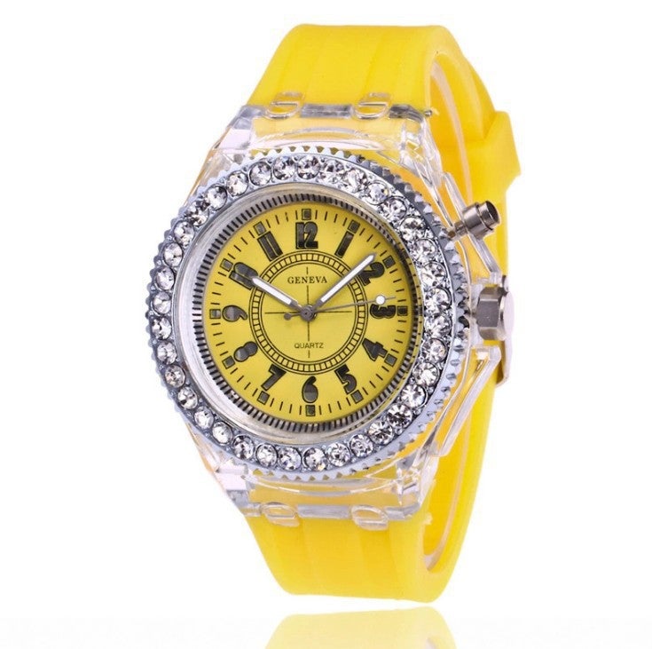 Luminous Couple LED Fluorescent Watches Mens Womens Fashionable Harajuku Korean Style Sporty Quartz Wristwatches Yellow 