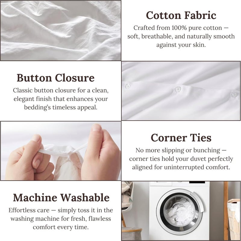 MUSA MUSA® Premium Comforter Set with 100% Cotton, Comfy 1 Comforter Cover & 2 Pillow Shams - Stain Free Duvet Cover for Bedrooms | Washable & Wrinkle Free (White, King - 240 x 260cm) - Image 5