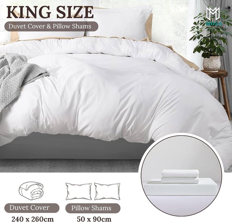 MUSA MUSA® Premium Comforter Set with 100% Cotton, Comfy 1 Comforter Cover & 2 Pillow Shams - Stain Free Duvet Cover for Bedrooms | Washable & Wrinkle Free (White, King - 240 x 260cm) - Image 2