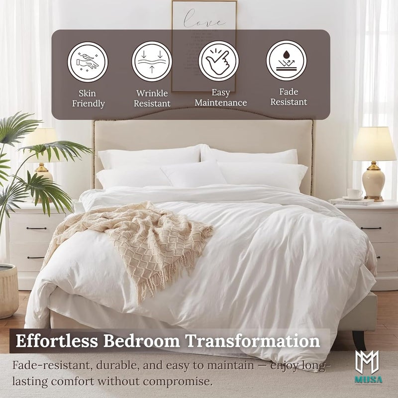 MUSA MUSA® Premium Comforter Set with 100% Cotton, Comfy 1 Comforter Cover & 2 Pillow Shams - Stain Free Duvet Cover for Bedrooms | Washable & Wrinkle Free (White, King - 240 x 260cm) - Image 4