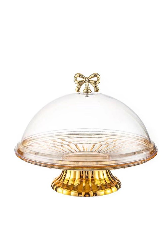 Transparent Acrylic Cake Plate with a Gilded Base and a Cover.  - Image 1