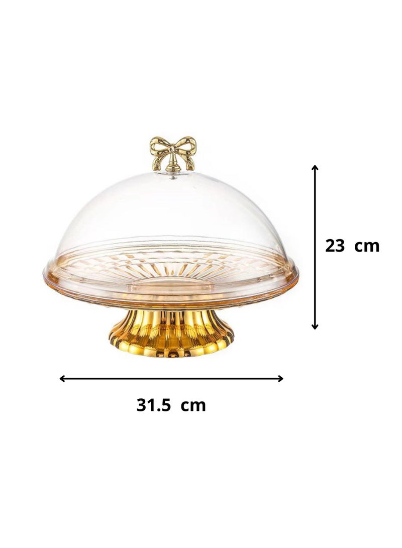 Transparent Acrylic Cake Plate with a Gilded Base and a Cover.  - Image 2