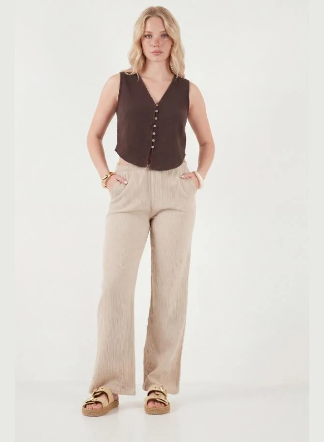 ليلا Lela Cotton Regular Fit V-Neck Button Detail Summer Blouse Vest Women's VEST 5866661