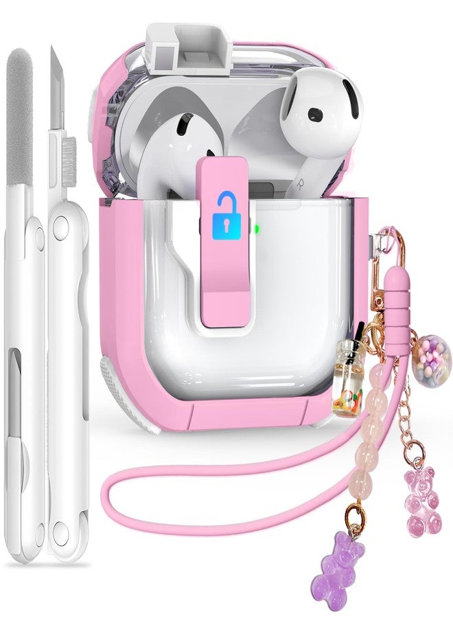 Ekoonpft for AirPods 4 Case 2024, Secure Lock Design Clear Cases for Apple AirPods Pro 4th Generation for Women Girly, Soft Cover with Cleaner,Silicone Wrist Strap,Cute Candy Keychain,Carabiner - Image 1