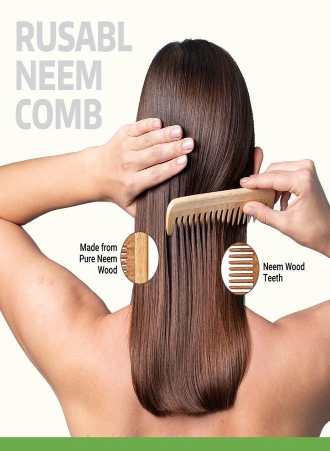 Rusabl مشط روسابل كاتشي نيم الخشبي بمقبض للرجال والنساء (أسنان واسعة) مصنوع من الخشب النقي، مثالي لنمو الشعر، وفك التشابك، والتحكم في التجعد، ومنح الشعر لمعانًا، مناسب لجميع أنواع الشعر - Image 4