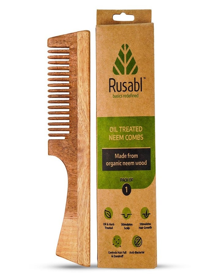 Rusabl مشط روسابل كاتشي نيم الخشبي بمقبض للرجال والنساء (أسنان واسعة) مصنوع من الخشب النقي، مثالي لنمو الشعر، وفك التشابك، والتحكم في التجعد، ومنح الشعر لمعانًا، مناسب لجميع أنواع الشعر - Image 1