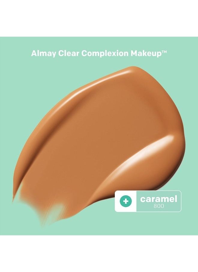 Almay Clear Complexion Acne Foundation Makeup with Salicylic Acid - Lightweight, Medium Coverage, Hypoallergenic, Fragrance-Free, for Sensitive Skin, 800 Caramel, 1 fl oz.  - Image 2