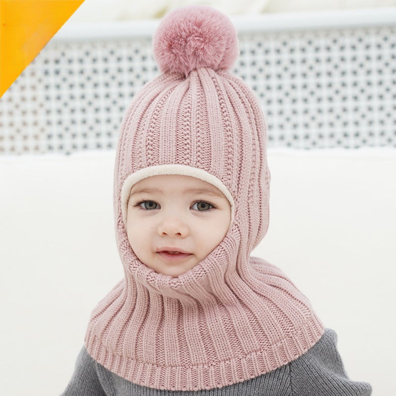 Baby Winter Hat Knit Scarf Integrated Cap Pink 5658  - Image 5