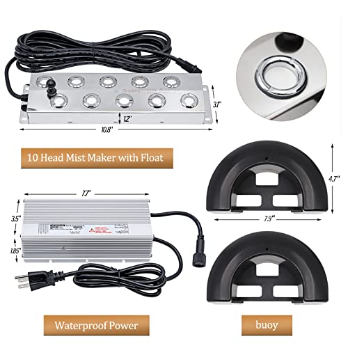NOMAL Mist Maker Fogger 10 Head Stainless Steel Ultrasonic Mist Humidifier 18.7lb/h Water Fountain Pond Fog Atomizer with Waterproof Power Supply and Float (10 Head) - Image 2