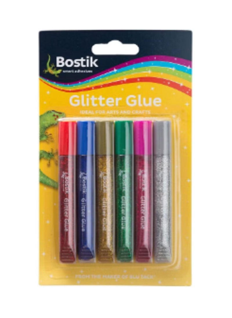 Bostik Art Glitter glue pens pack - set of 6 assorted colors - for school/craft/hobby & Bostik Sticky Tape 24mm x 50 Meter Roll  - Image 2