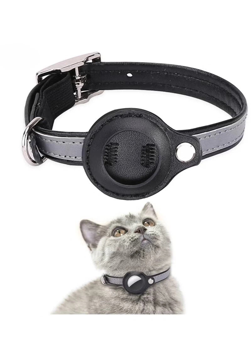 Airtag Cat Collar,Non-detachable Leather Adjustable Kitten Collar, Reflective Anti-suffocation Kitten Collar with Air Tag Holder for Girls Boys Cats, Small Dogs, Puppies - Image 1