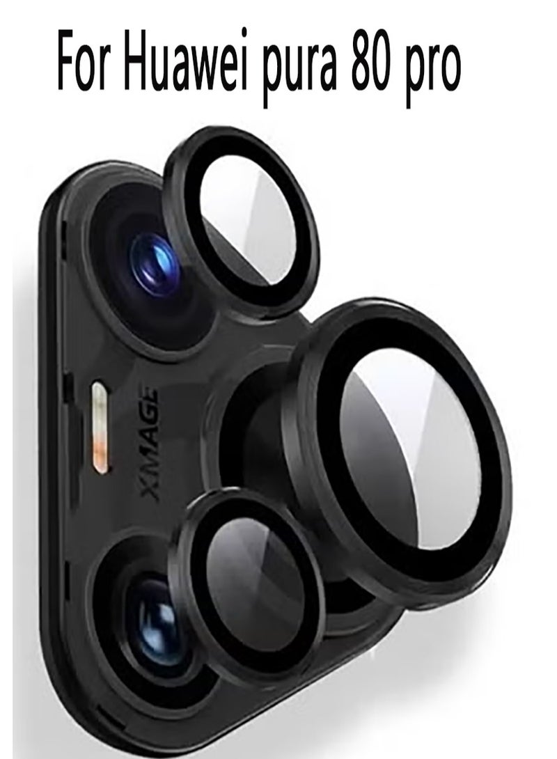 Camera Lens Protector for huawei pura 80 pro, [1 Step Installation Tray] Tempered Glass Screen Protector Metal Individual Camera Cover Accessories Case Friendly (Black )  - Image 1