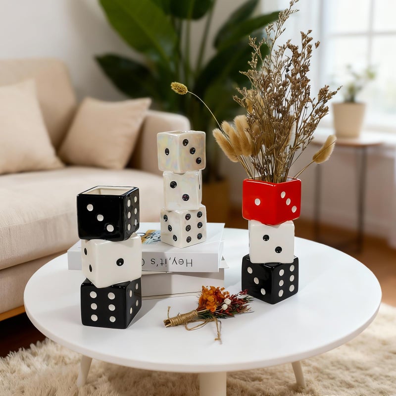 Tnstbiee Triple Dice Ceramic Vase â€“ Elegant Black & White Decorative Vase for Home & Bar, Perfect for Flowers | Unique Centerpiece for Dining Table, Coffee Table & Entryway | Stylish Decor for Kitchen - Image 5