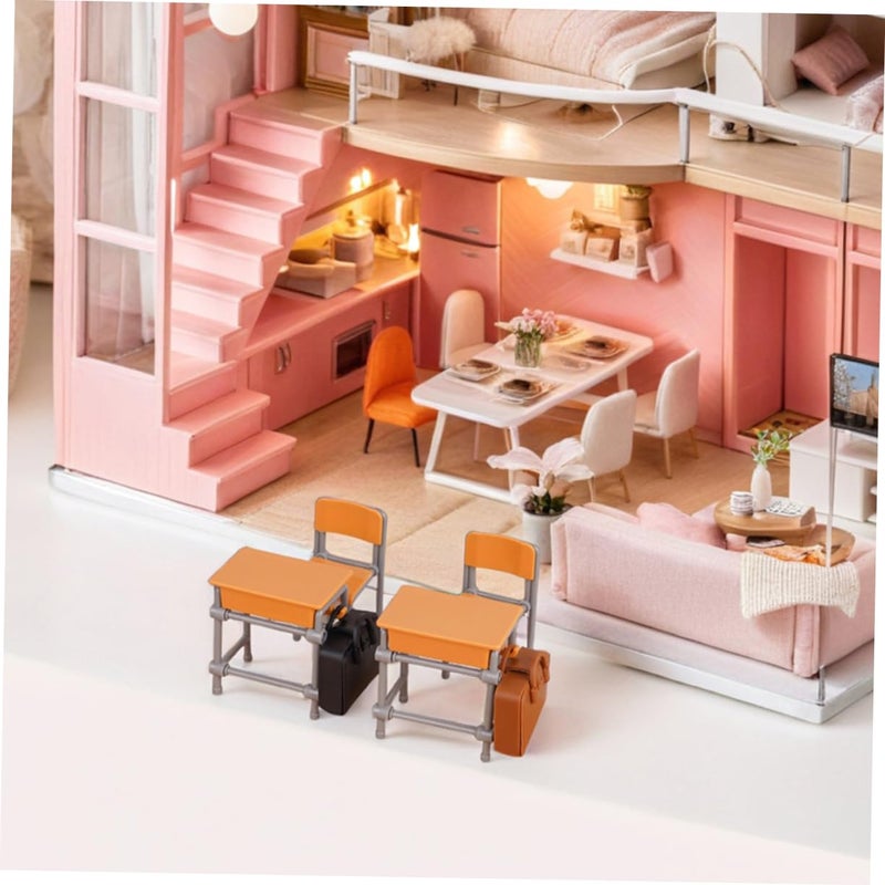 Miniature Dollhouse Classroom Furniture Set With Desks Chairs Backpacks For Imaginative Play - Image 5