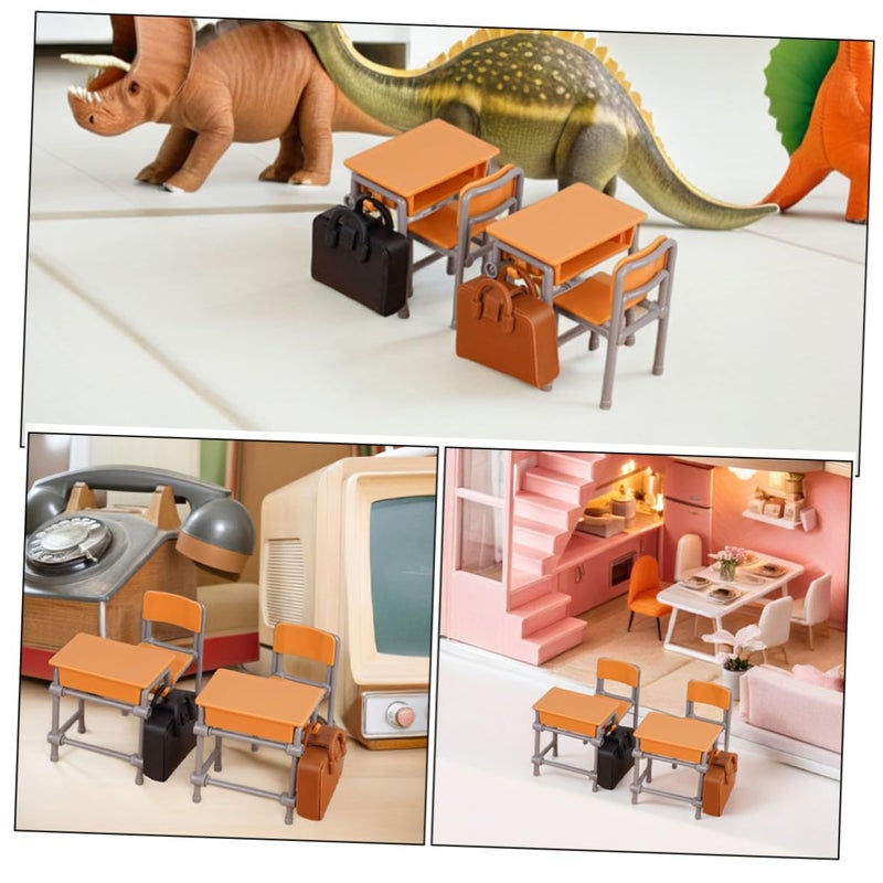 Miniature Dollhouse Classroom Furniture Set With Desks Chairs Backpacks For Imaginative Play - Image 4