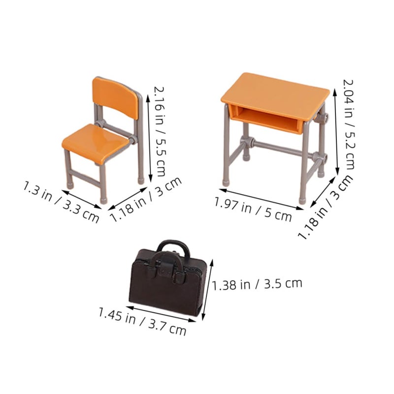 Miniature Dollhouse Classroom Furniture Set With Desks Chairs Backpacks For Imaginative Play - Image 3