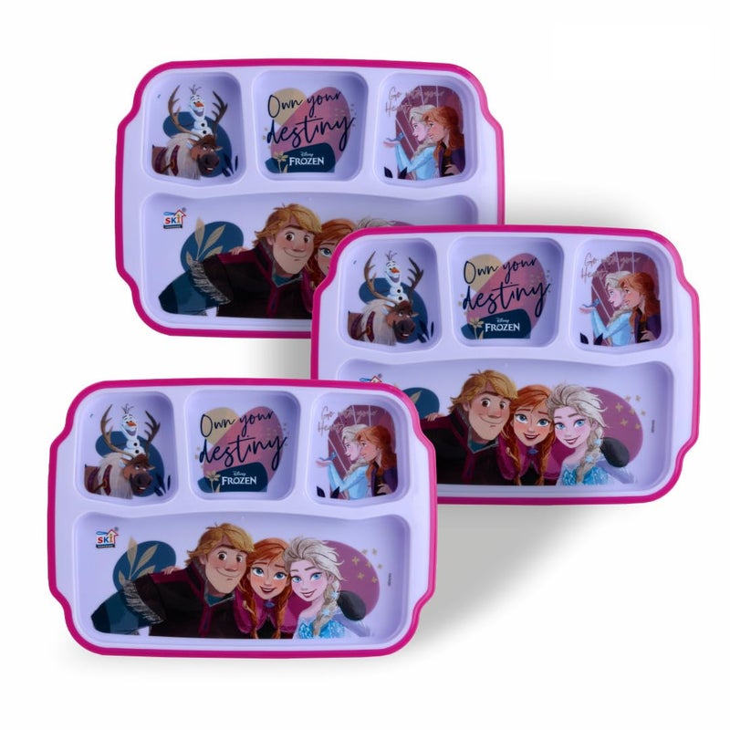 SKi Homeware SKi Homeware Kids partition Plate with Cartoon Character Print Unbreakable Safe for Kids 12 Plate for Breakfast Lunch Dinner Party Return Gifts for Girls Boys Frozen 3pc - Image 1