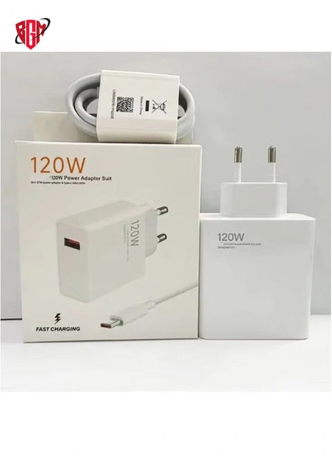 "120W Turbo Fast Charge EU GaN Adapter Hypercharge for Redmi Note 11/12/13 Pro+ 5G, Mi 14/13/13T, Includes Cable"