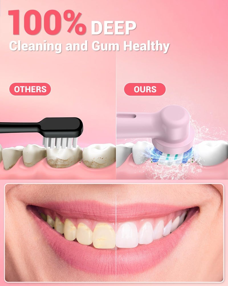 YTEATH PRO Electric Toothbrush Rotating for Adults - Rotating Toothbrushes with 8 Brush Heads and Travel Case, 5 Modes, Waterproof IPX7 Electric Toothbrush for Travel, Pink - Image 3