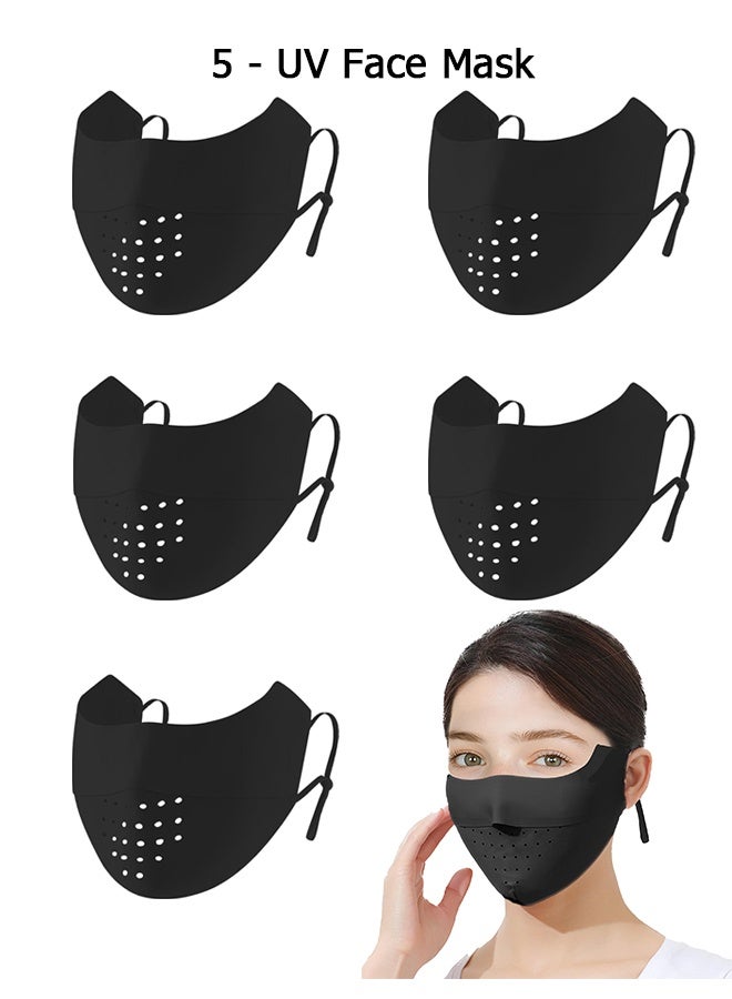 Wffo 5 Pcs Breathable Ice Silk Face Masks Set - UV Face Mask - Sun Protection - Sports Face Mask - Breathable Mesh Face Cover - Dust Proof Sun Protection Fabric Face Covering - Washable, Reusable - for Running Fishing Golf Sports Face Shield (Black) - Image 1