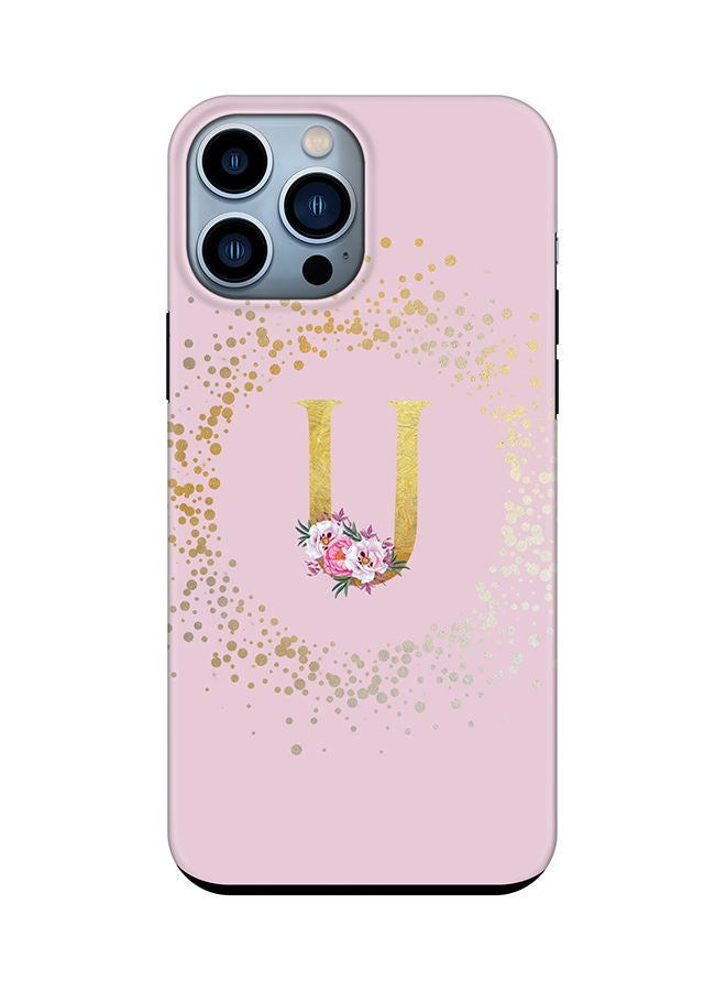Stylizedd Monogram Tough Cover for Apple iPhone 13 Pro Max Case Custom Initials Letter Floral Pattern Tough Pro Dual Layer hybrid PC inner TPU protection Alphabet- U (Pink) - Image 1