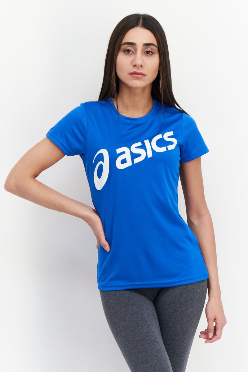 asics تي شيرت تدريب قصير الأكمام للنساء، أزرق سريع - Image 1