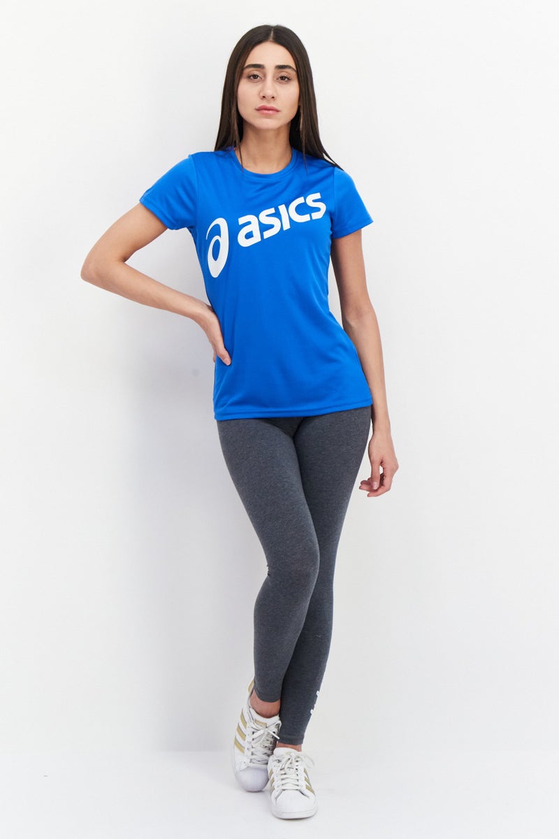 asics تي شيرت تدريب قصير الأكمام للنساء، أزرق سريع - Image 2