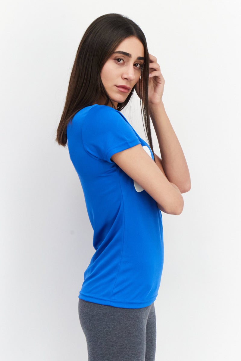 asics تي شيرت تدريب قصير الأكمام للنساء، أزرق سريع - Image 4