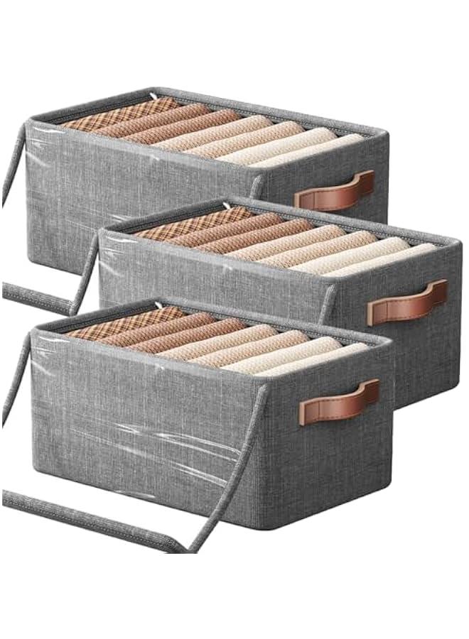 بيوينتي صندوق تخزين ملابس من 3 قطع من واي اي ام فيبيهاوس، صندوق تخزين درج خزانة قابل للطي مع غطاء شفاف ومقبض، منظمات ادراج للملابس والجينز والتيشيرتات (47 × 28 × 20 سم) - Image 1