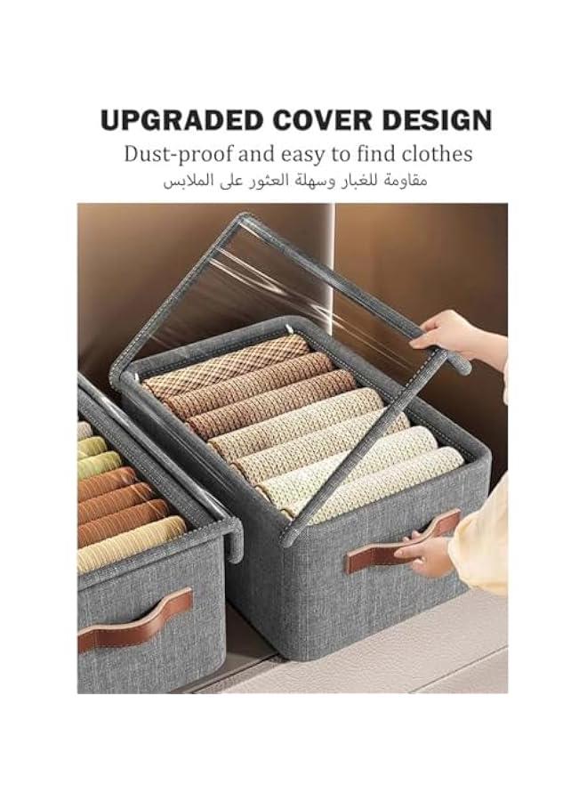 بيوينتي صندوق تخزين ملابس من 3 قطع من واي اي ام فيبيهاوس، صندوق تخزين درج خزانة قابل للطي مع غطاء شفاف ومقبض، منظمات ادراج للملابس والجينز والتيشيرتات (47 × 28 × 20 سم) - Image 4
