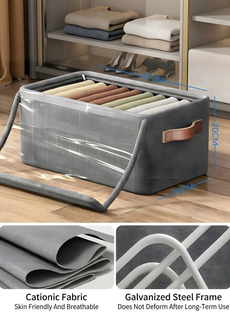 Beauenty 3 Piece Cloth Storage Box, Foldable Closet Drawer Storage Box with Transparent Cover and Handle, Drawer Organizers for Clothes, Jeans, T-Shirt (47x28x20cm) - Image 2